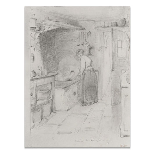 Premium Poster of Woman Working in Kitchen Sketch Art Wall Posters