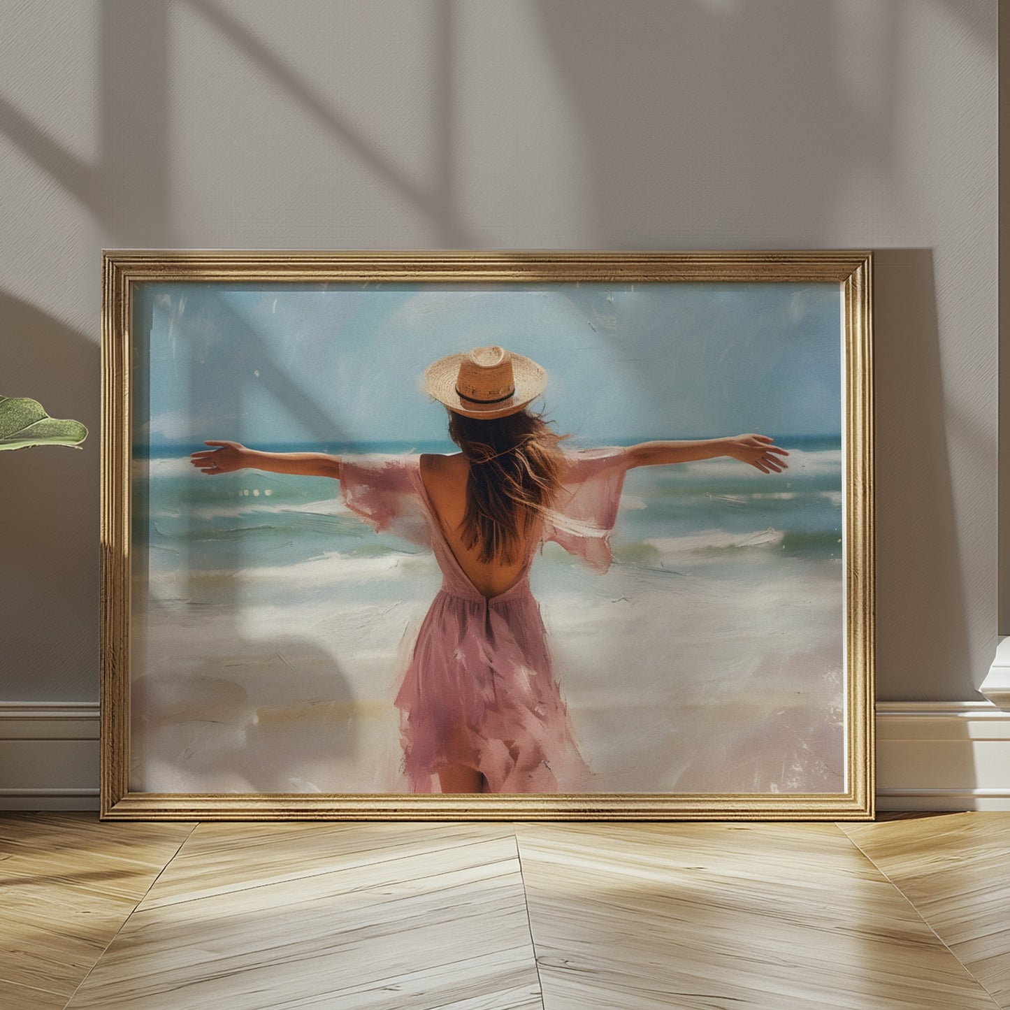 Premium Poster of Woman at Beach with Open Arms in Summer Vibes Posters