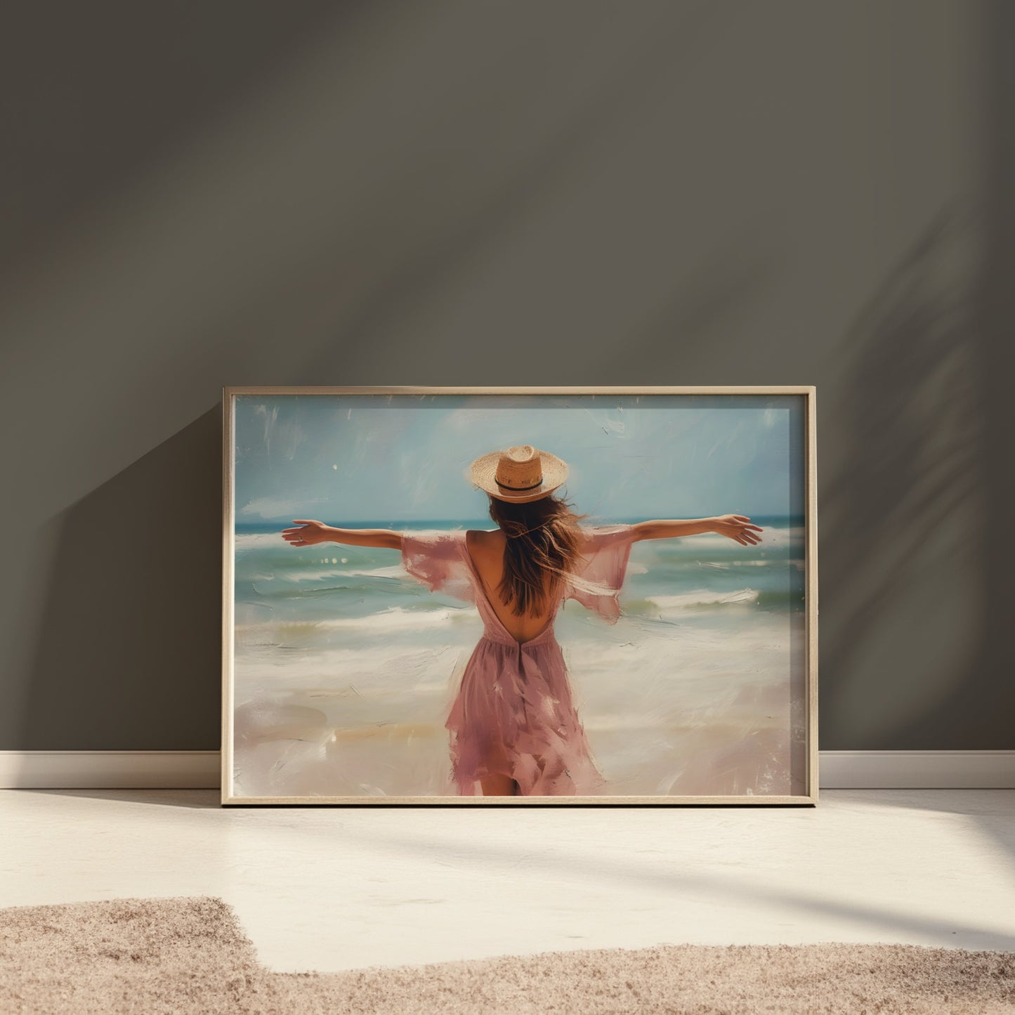 Premium Poster of Woman at Beach with Open Arms in Summer Vibes Posters
