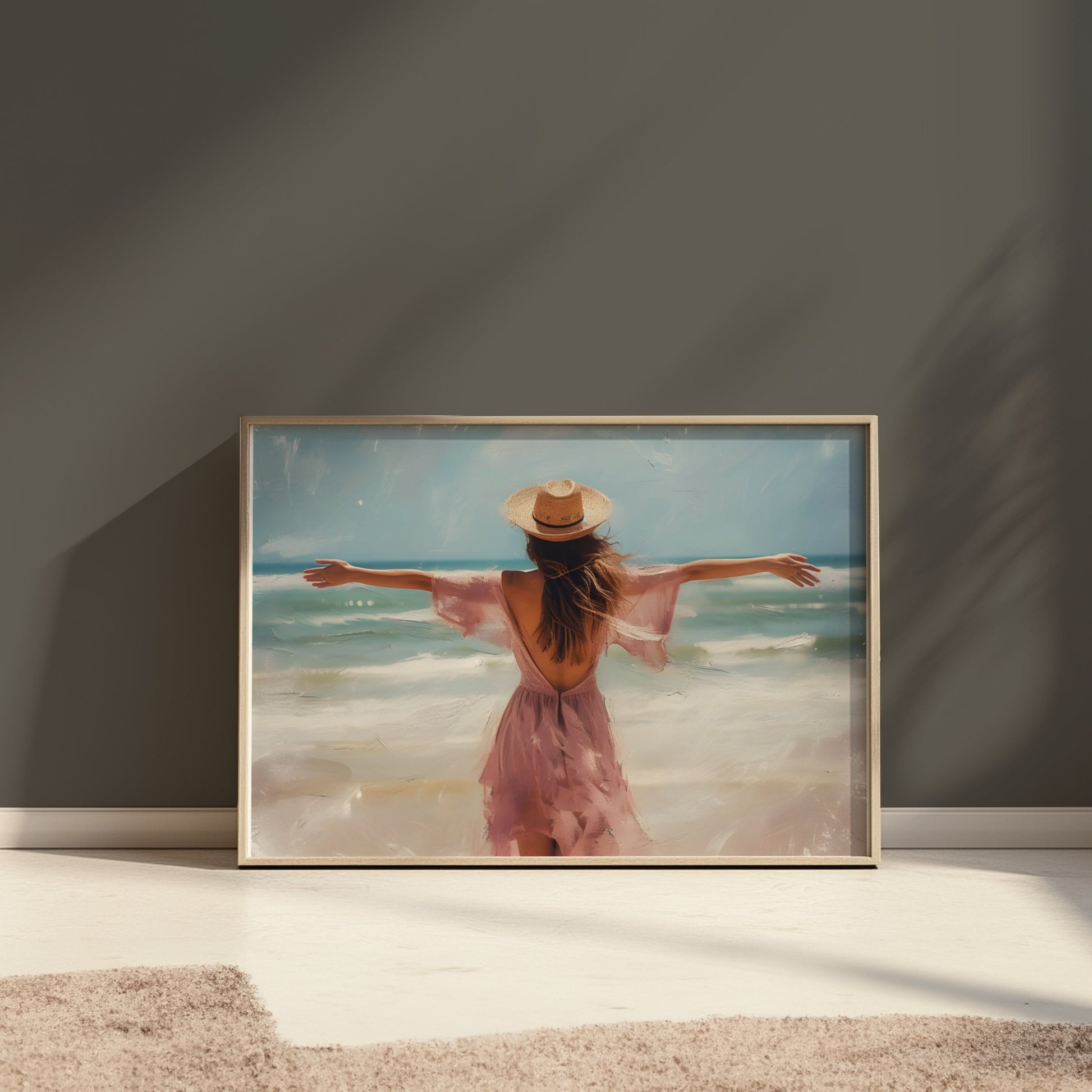 Premium Poster of Woman at Beach with Open Arms in Summer Vibes Posters