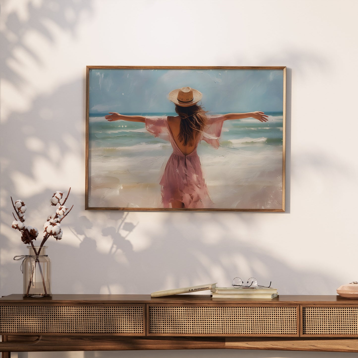 Premium Poster of Woman at Beach with Open Arms in Summer Vibes Posters