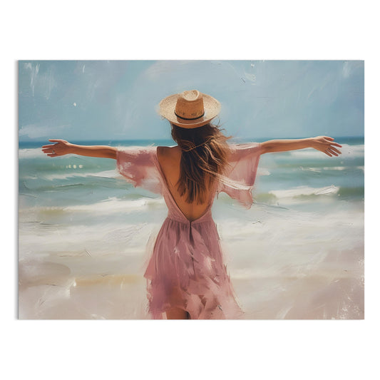 Premium Poster of Woman at Beach with Open Arms in Summer Vibes Posters