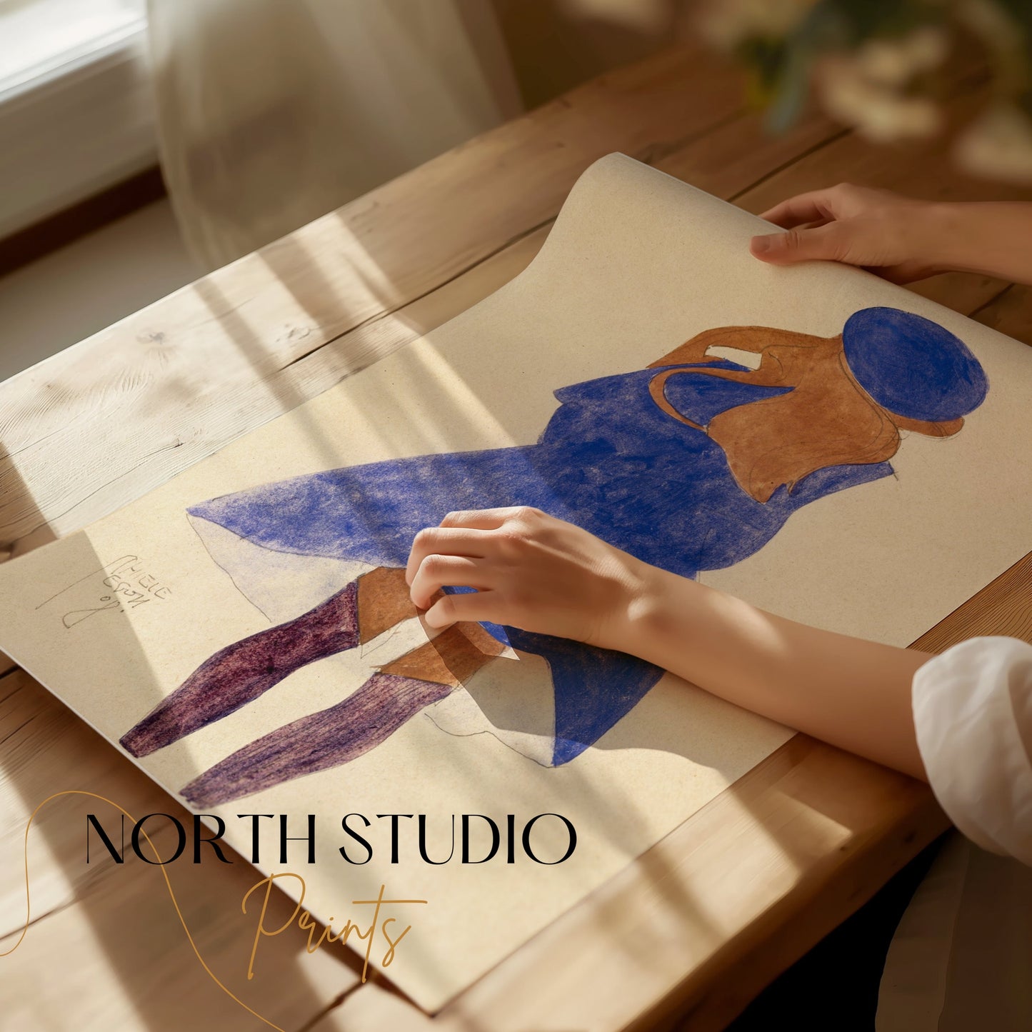 Premium Poster of Woman in Blue Dress with Purple Hat Art Nouveau Posters