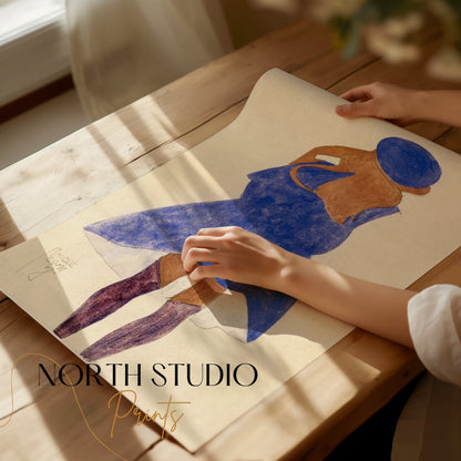 Premium Poster of Woman in Blue Dress with Purple Hat Art Nouveau Posters