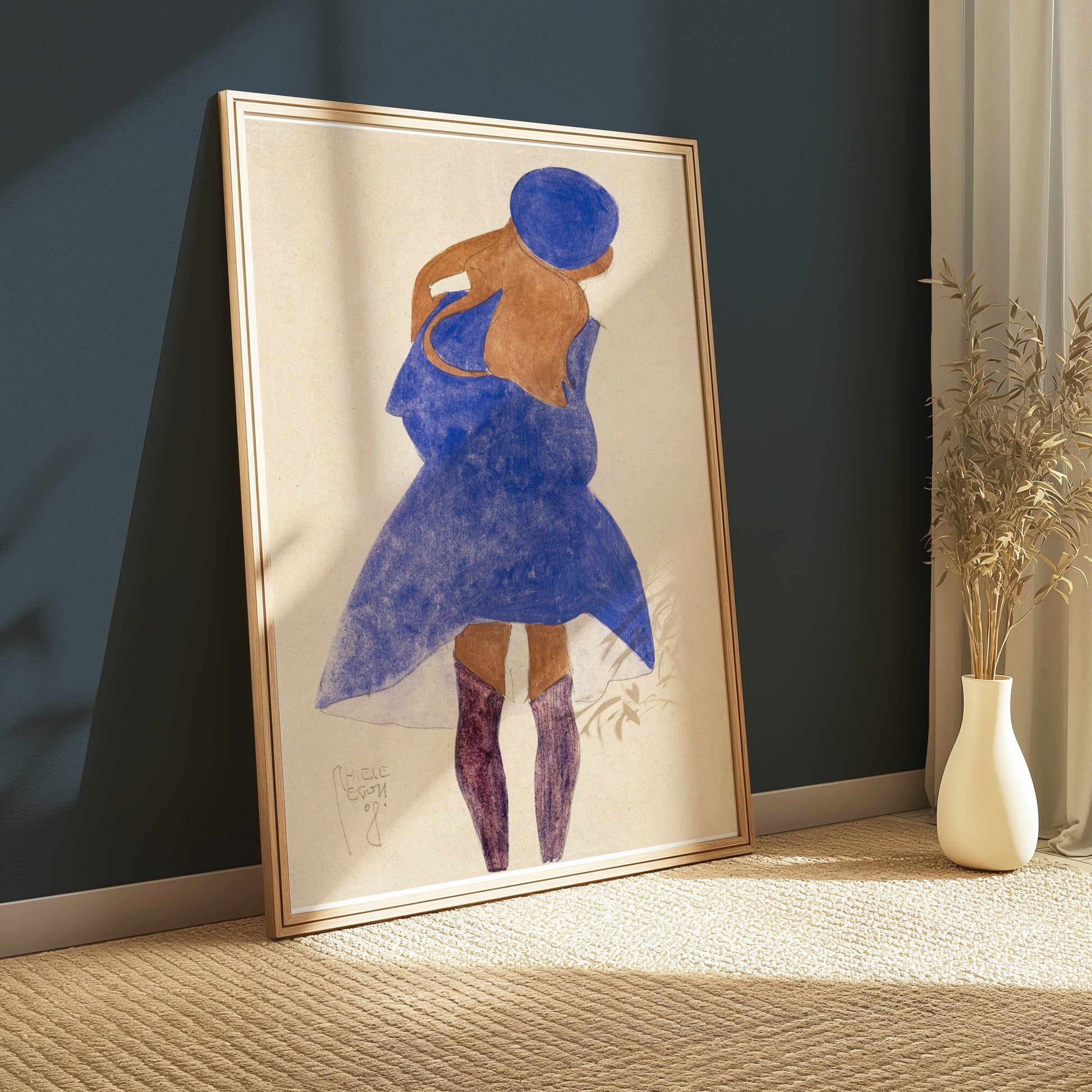 Premium Poster of Woman in Blue Dress with Purple Hat Art Nouveau Posters