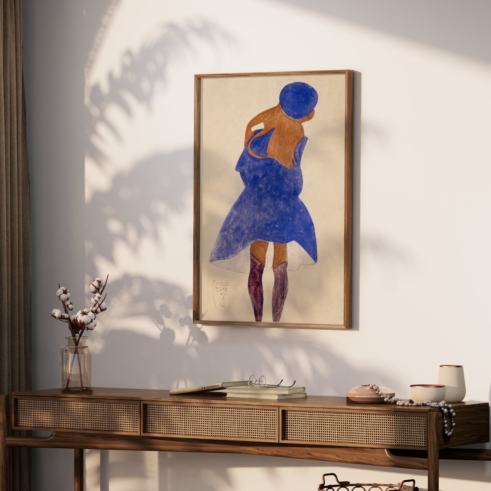 Premium Poster of Woman in Blue Dress with Purple Hat Art Nouveau Posters