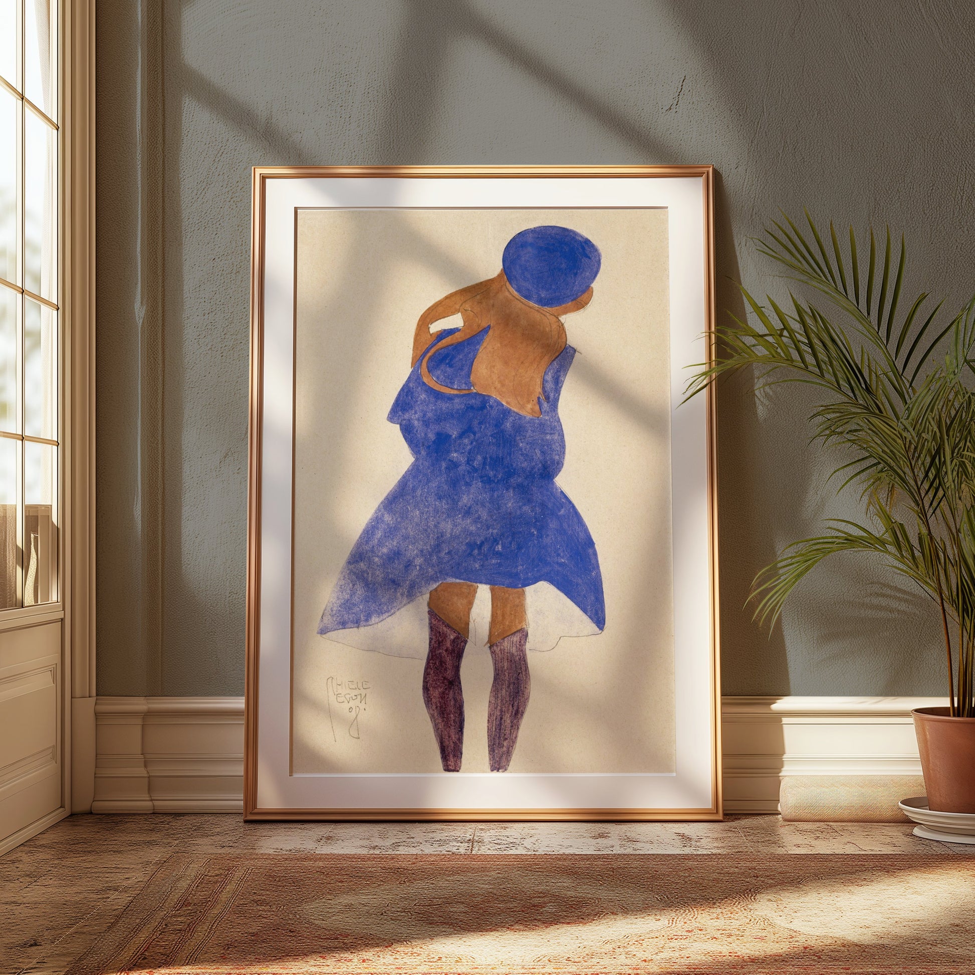 Premium Poster of Woman in Blue Dress with Purple Hat Art Nouveau Posters