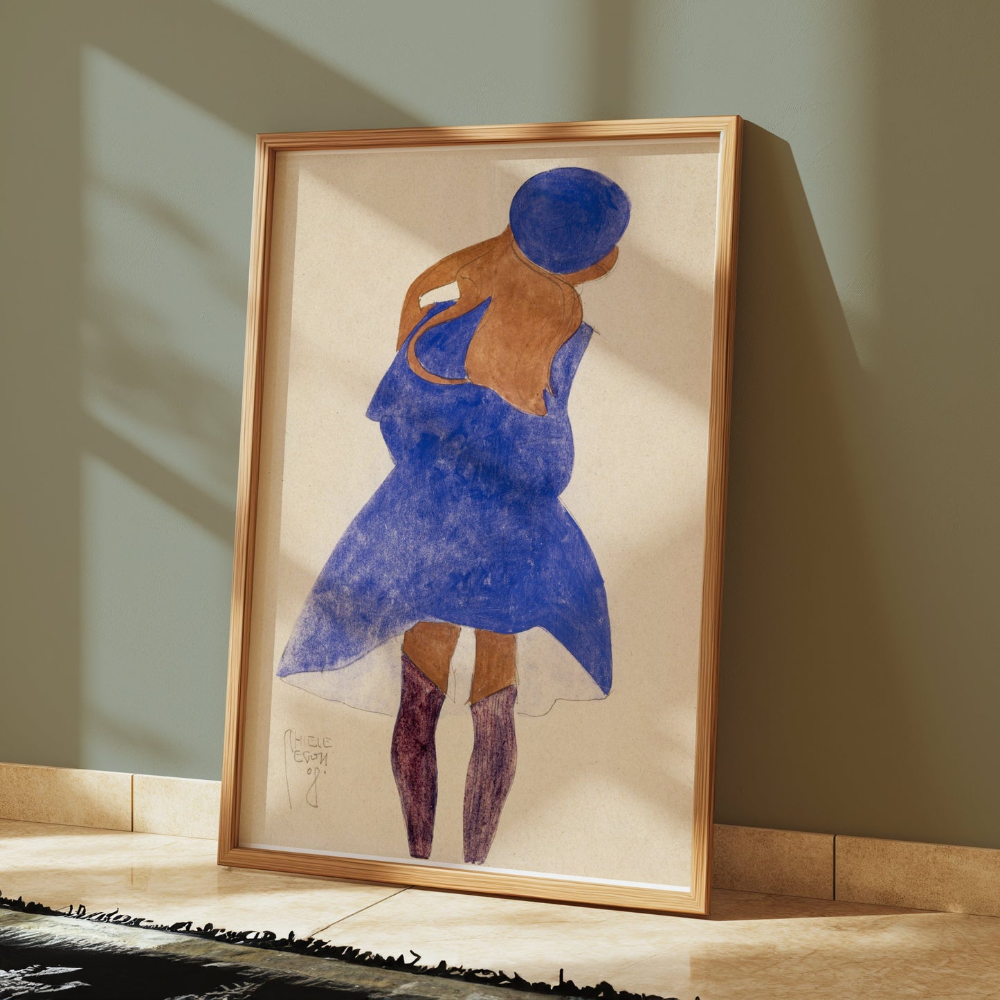 Premium Poster of Woman in Blue Dress with Purple Hat Art Nouveau Posters