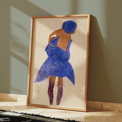 Premium Poster of Woman in Blue Dress with Purple Hat Art Nouveau Posters