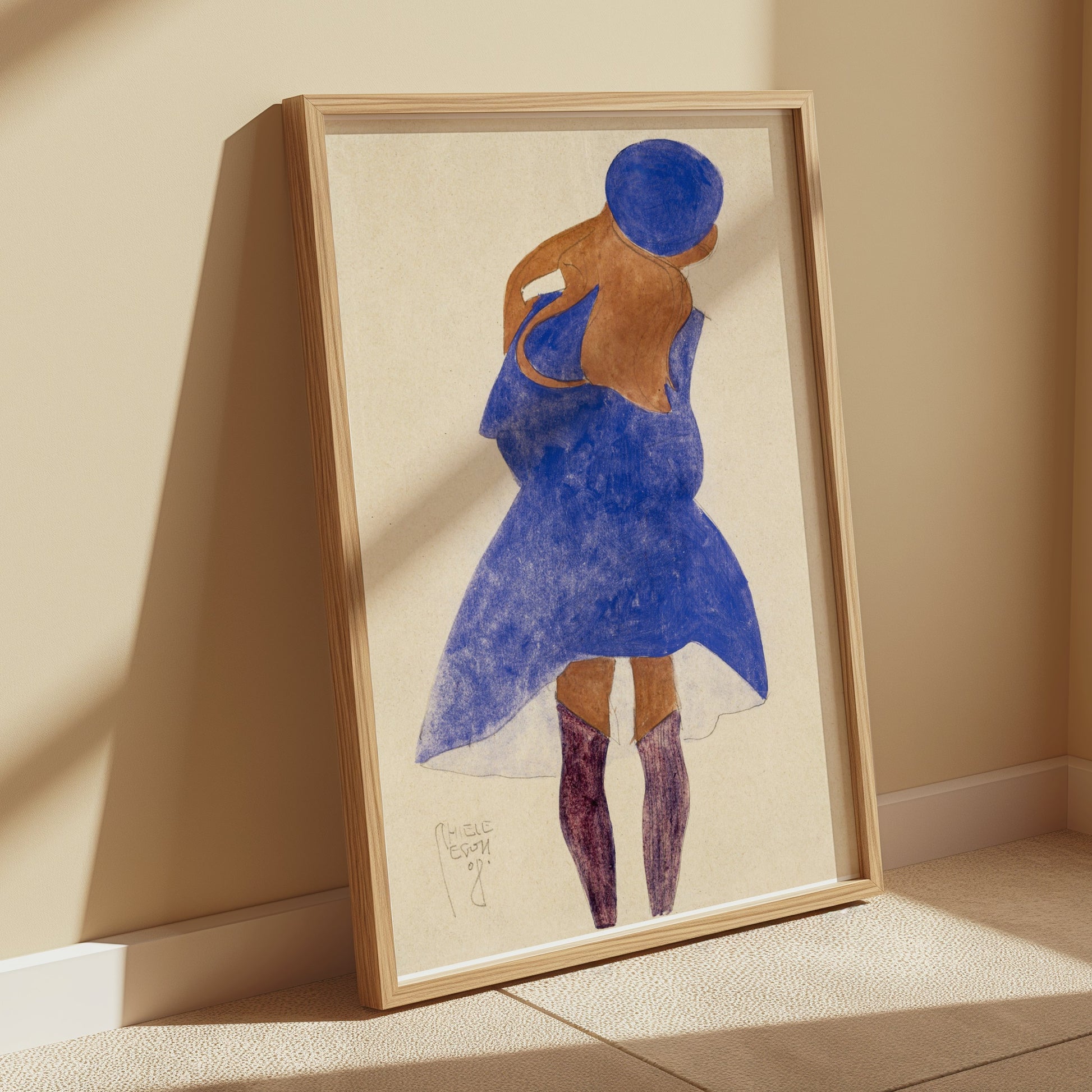 Premium Poster of Woman in Blue Dress with Purple Hat Art Nouveau Posters