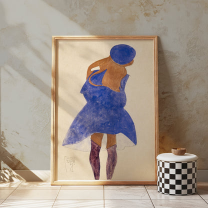Premium Poster of Woman in Blue Dress with Purple Hat Art Nouveau Posters