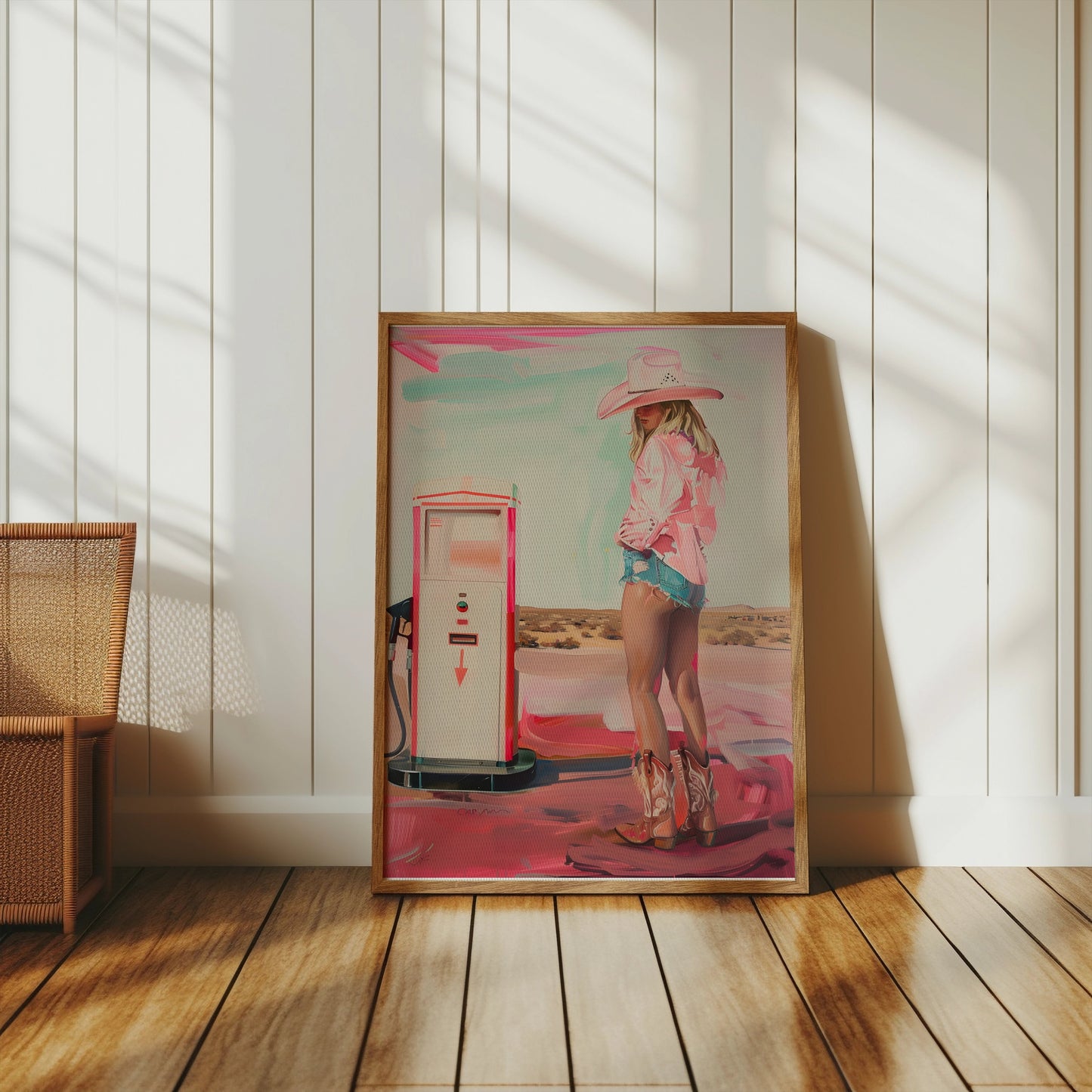 Premium Poster of Woman in Cowboy Hat and Boots Gas Station Posters