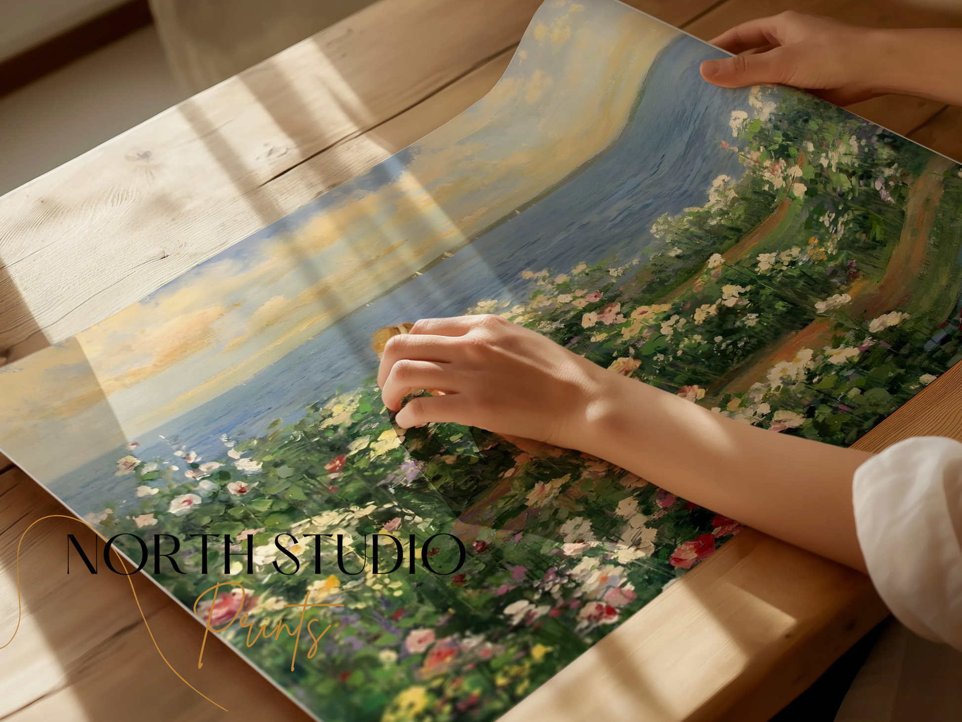 Premium Poster of Woman in Garden by the Sea Captivating Art Posters