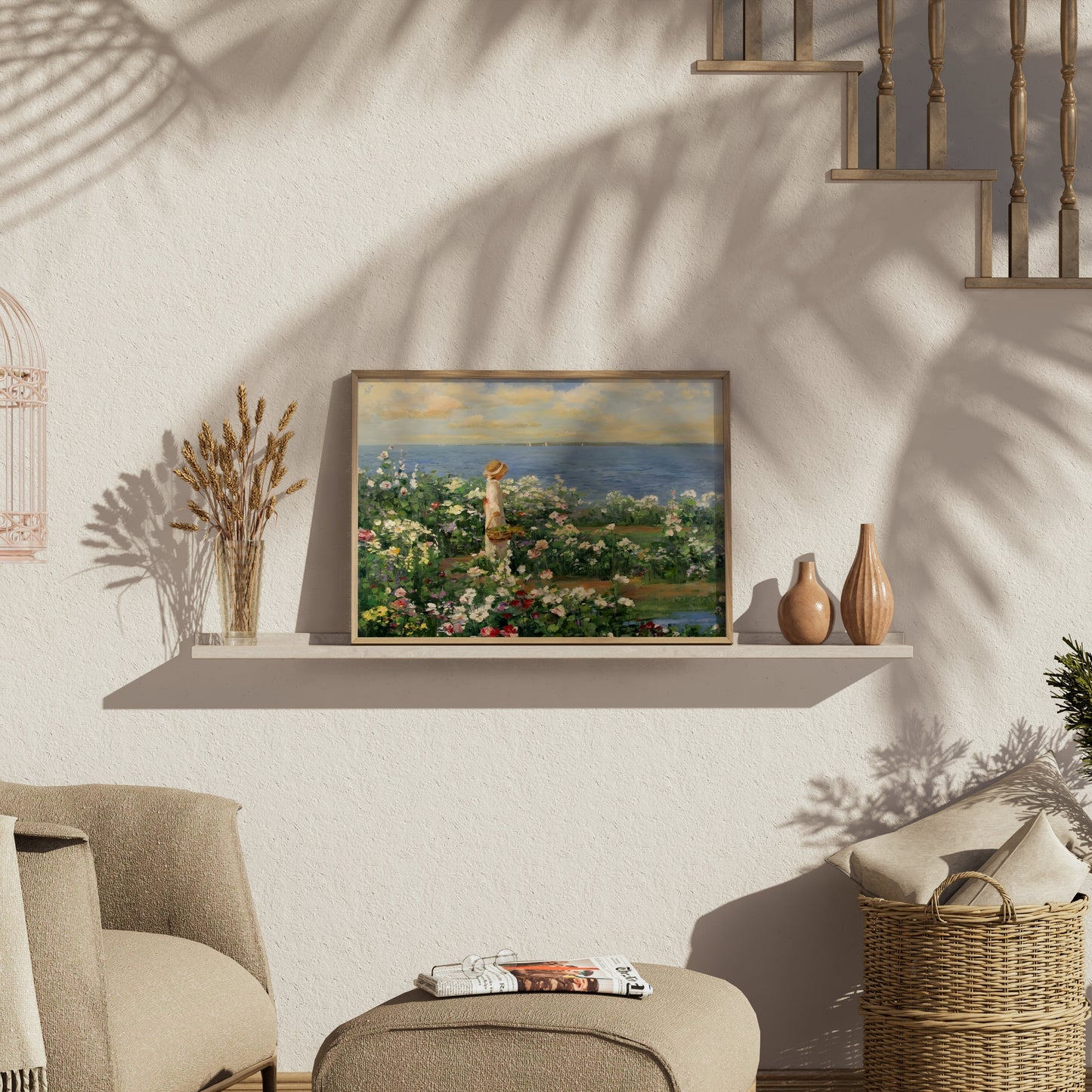 Premium Poster of Woman in Garden by the Sea Captivating Art Posters