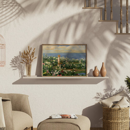 Premium Poster of Woman in Garden by the Sea Captivating Art Posters