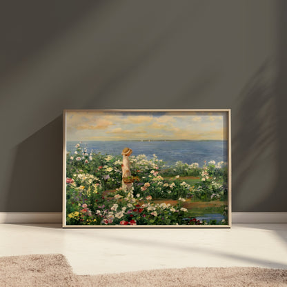 Premium Poster of Woman in Garden by the Sea Captivating Art Posters
