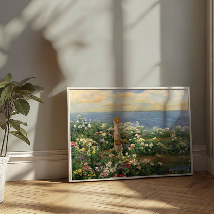 Premium Poster of Woman in Garden by the Sea Captivating Art Posters