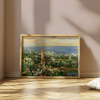 Premium Poster of Woman in Garden by the Sea Captivating Art Posters