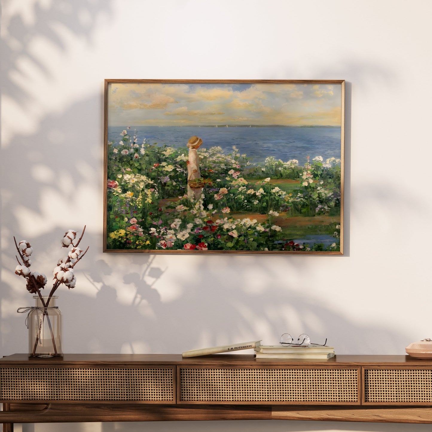 Premium Poster of Woman in Garden by the Sea Captivating Art Posters