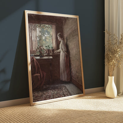 Premium Poster of Woman in a Room with Plants by the Window Posters