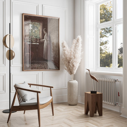 Premium Poster of Woman in a Room with Plants by the Window Posters