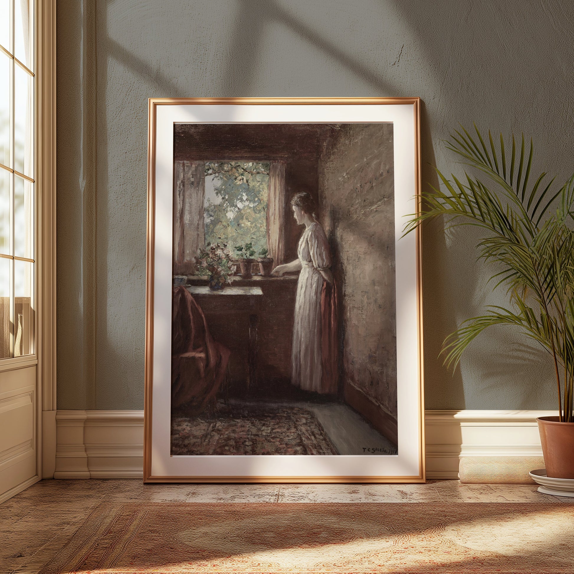 Premium Poster of Woman in a Room with Plants by the Window Posters