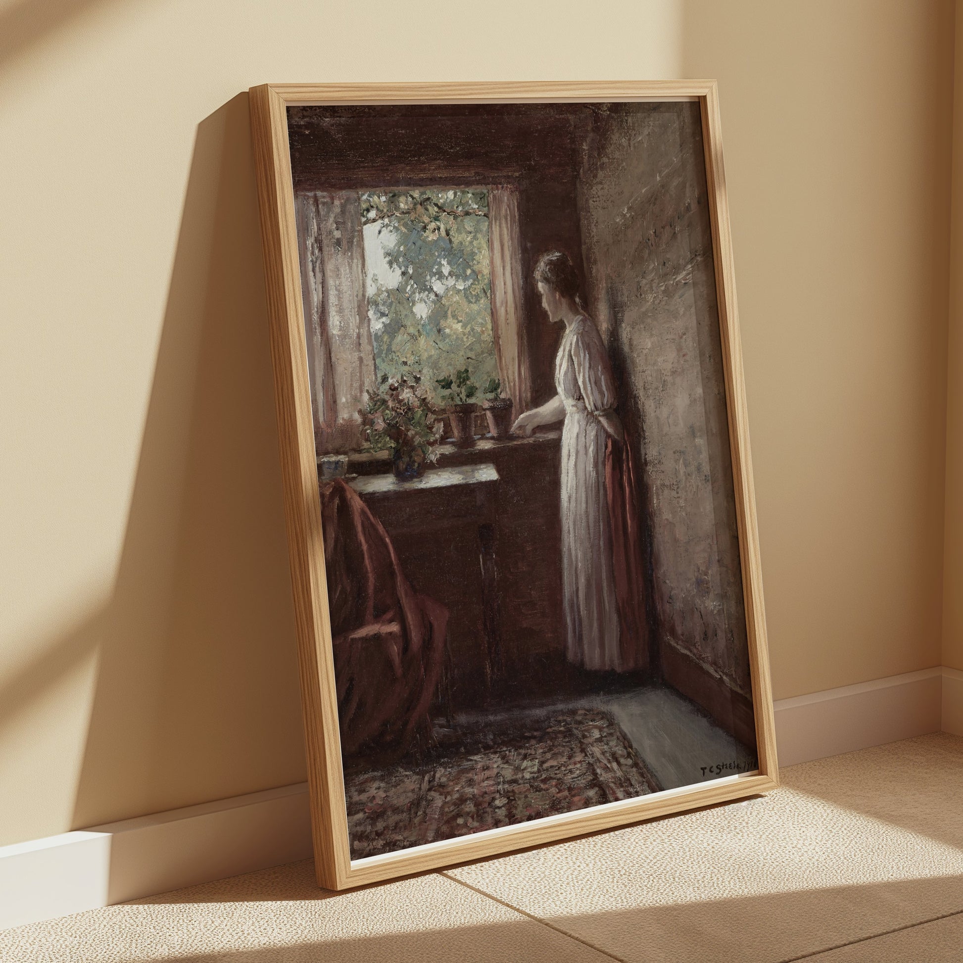 Premium Poster of Woman in a Room with Plants by the Window Posters