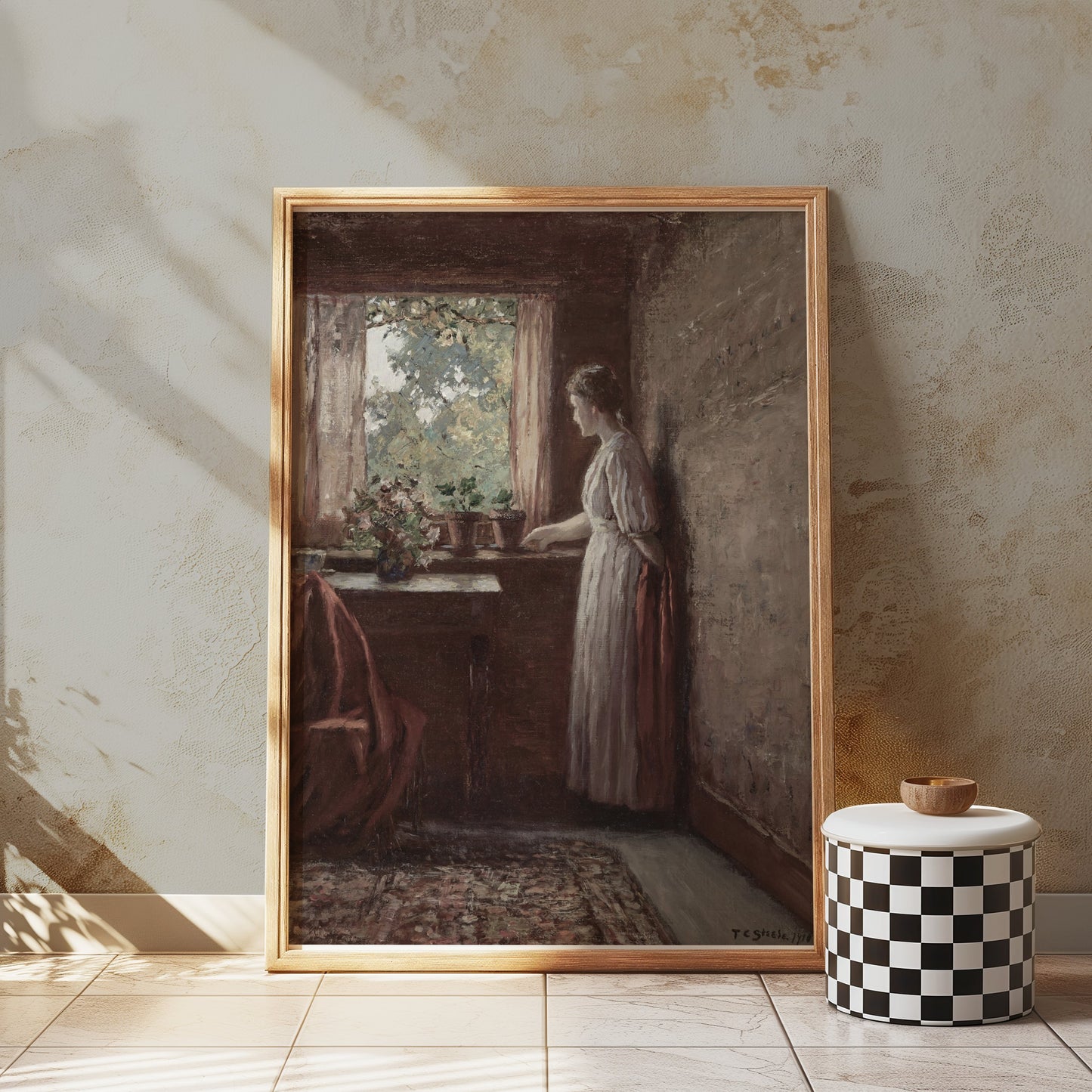 Premium Poster of Woman in a Room with Plants by the Window Posters