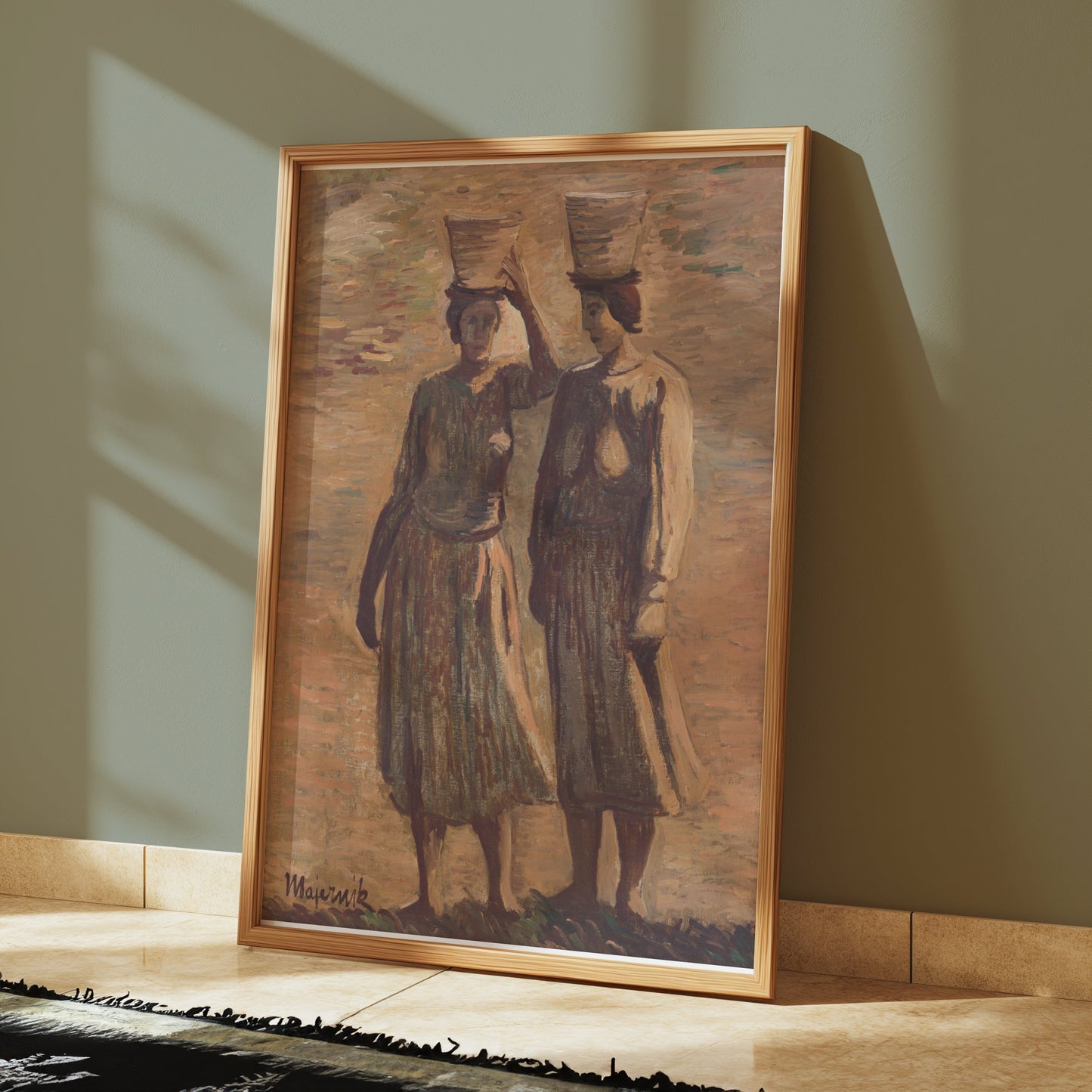 Premium Poster of Women Carrying Baskets Pastel Painting Posters