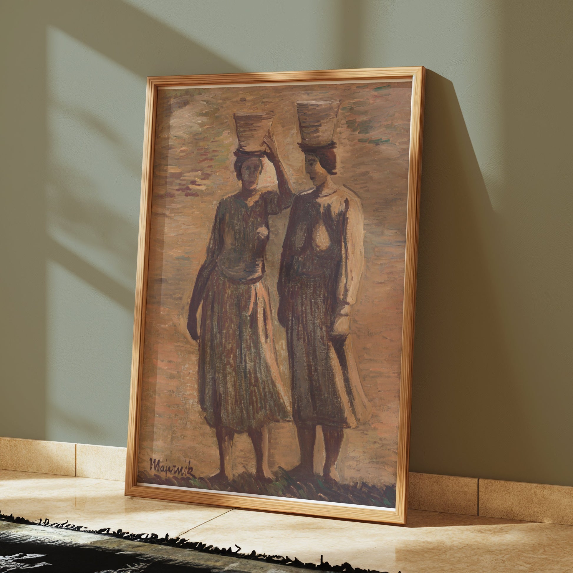 Premium Poster of Women Carrying Baskets Pastel Painting Posters