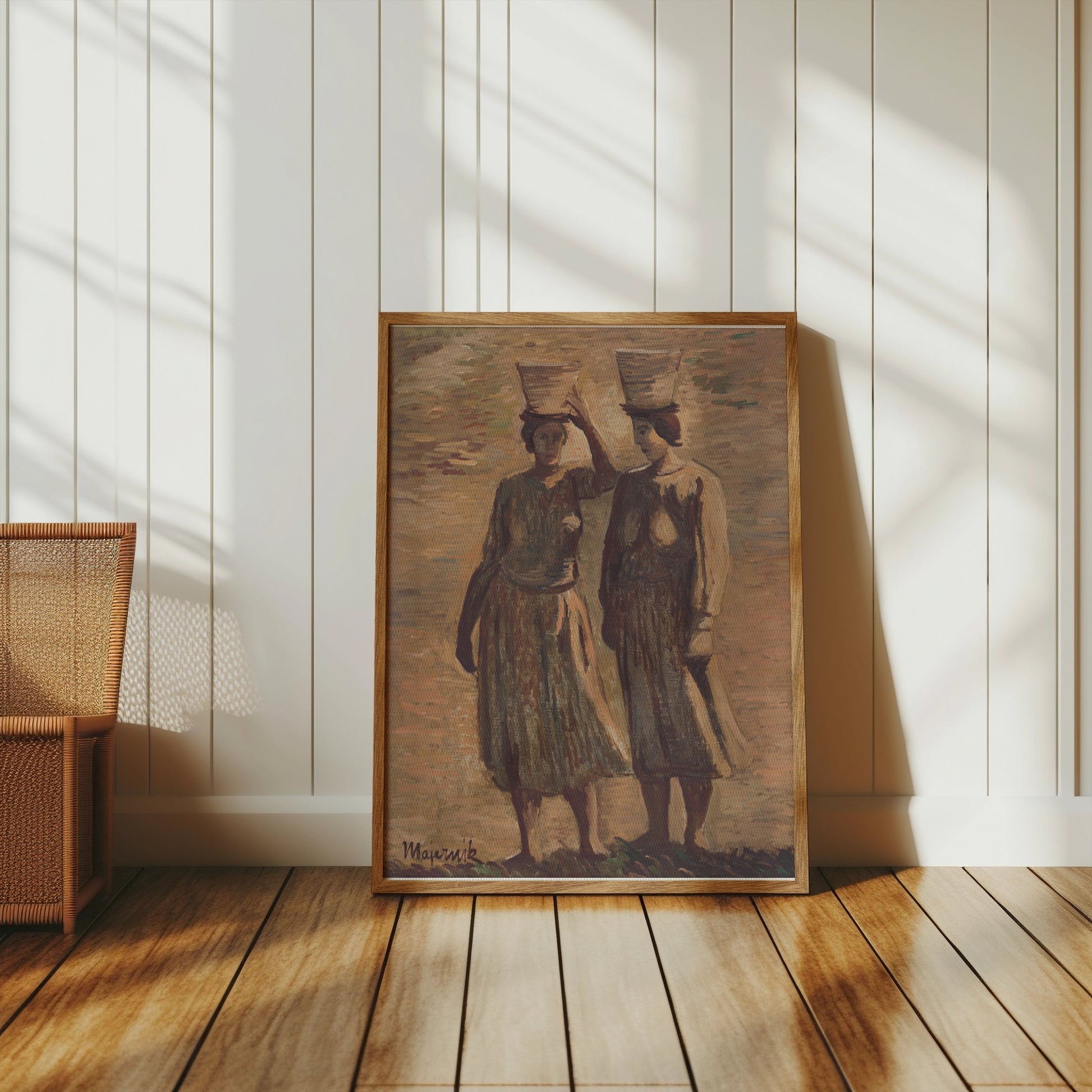 Premium Poster of Women Carrying Baskets Pastel Painting Posters
