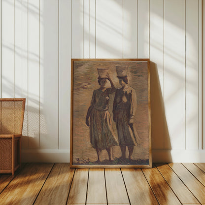 Premium Poster of Women Carrying Baskets Pastel Painting Posters
