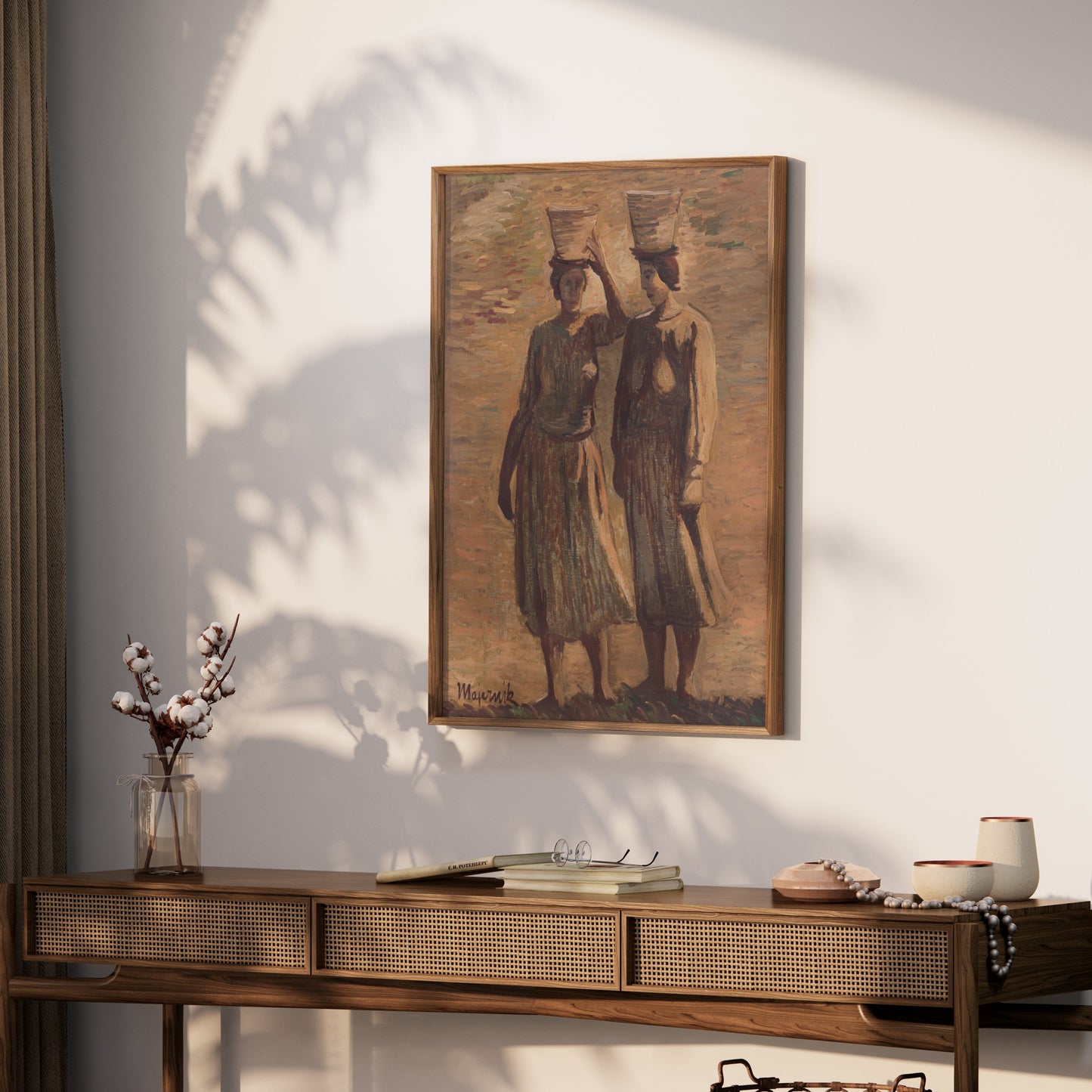 Premium Poster of Women Carrying Baskets Pastel Painting Posters