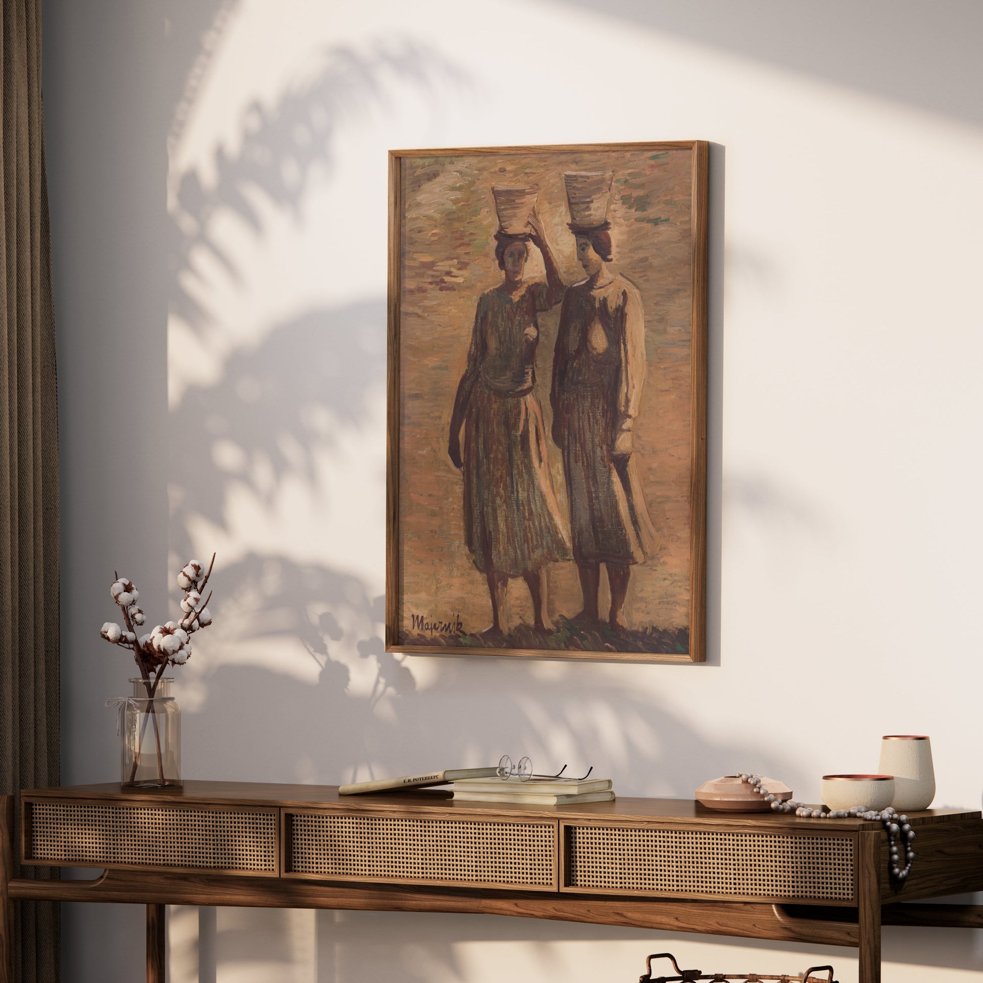 Premium Poster of Women Carrying Baskets Pastel Painting Posters