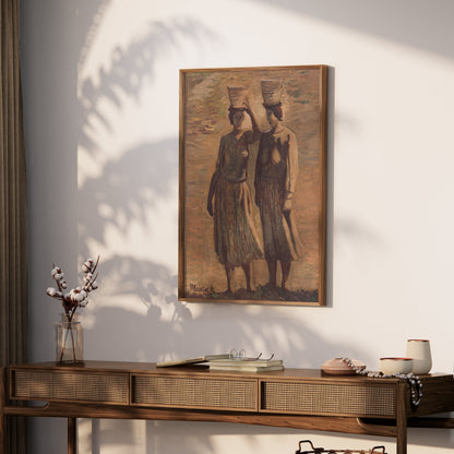 Premium Poster of Women Carrying Baskets Pastel Painting Posters