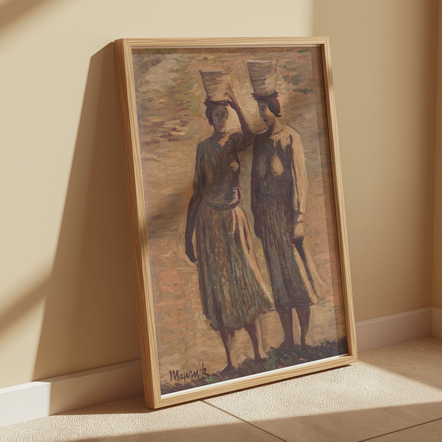 Premium Poster of Women Carrying Baskets Pastel Painting Posters