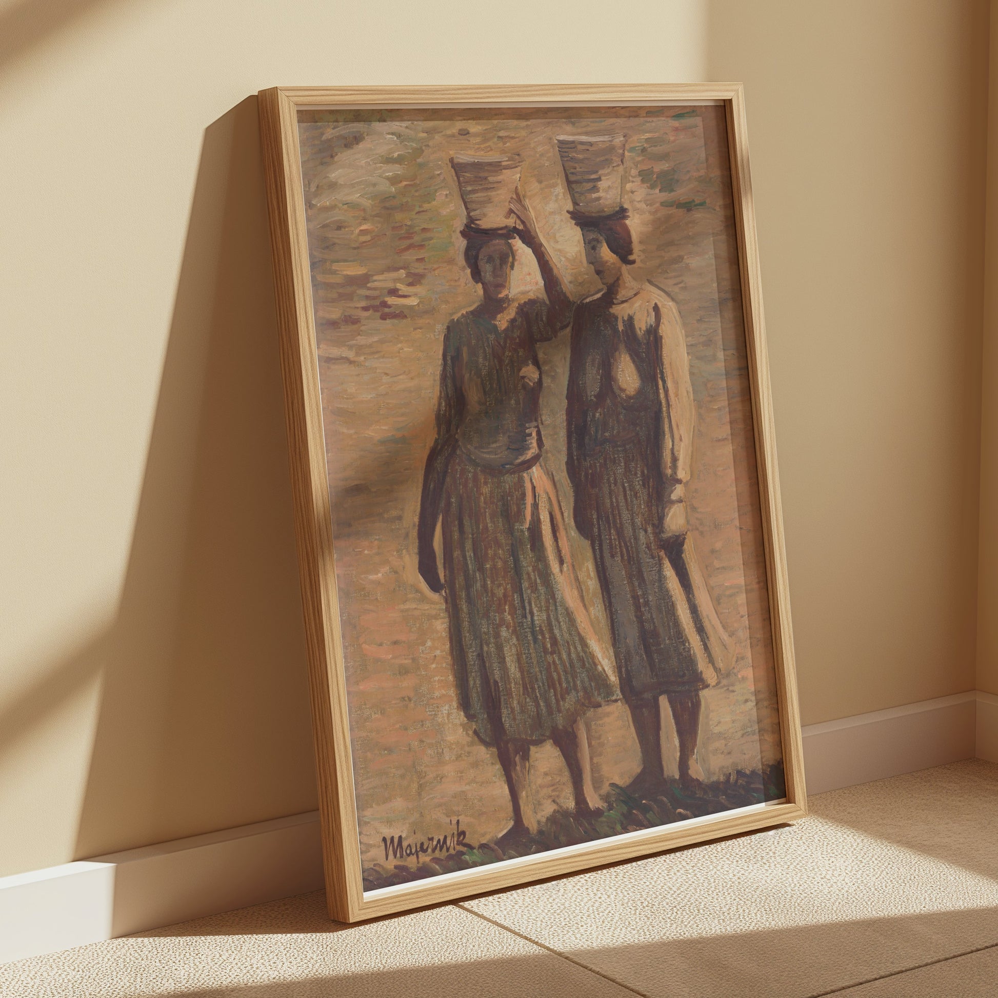 Premium Poster of Women Carrying Baskets Pastel Painting Posters