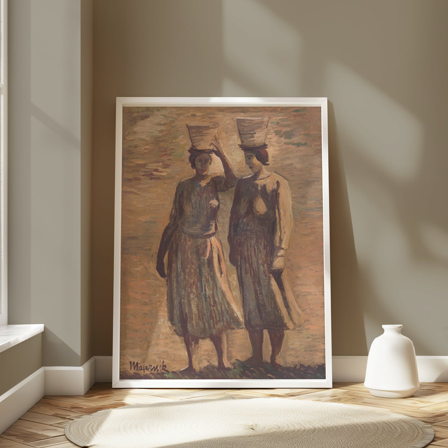 Premium Poster of Women Carrying Baskets Pastel Painting Posters