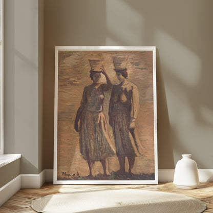 Premium Poster of Women Carrying Baskets Pastel Painting Posters