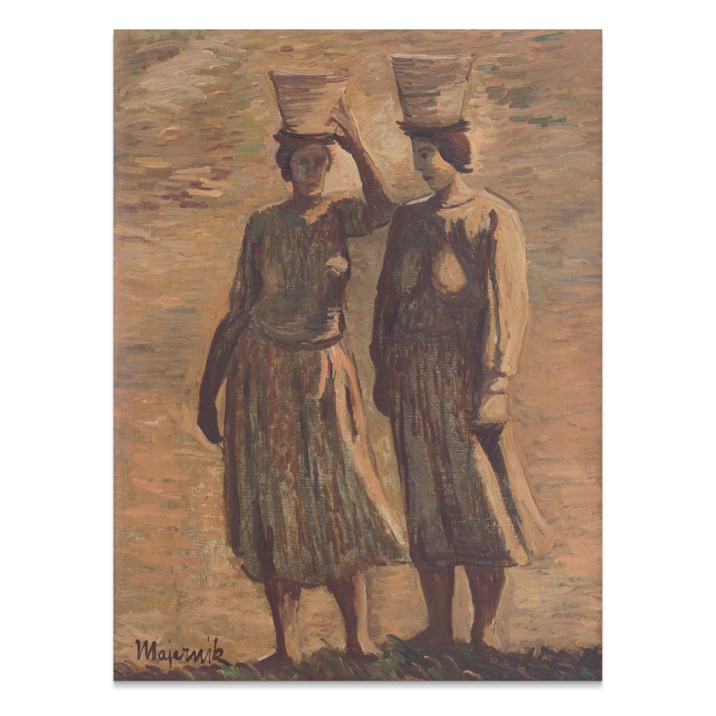 Premium Poster of Women Carrying Baskets Pastel Painting Posters