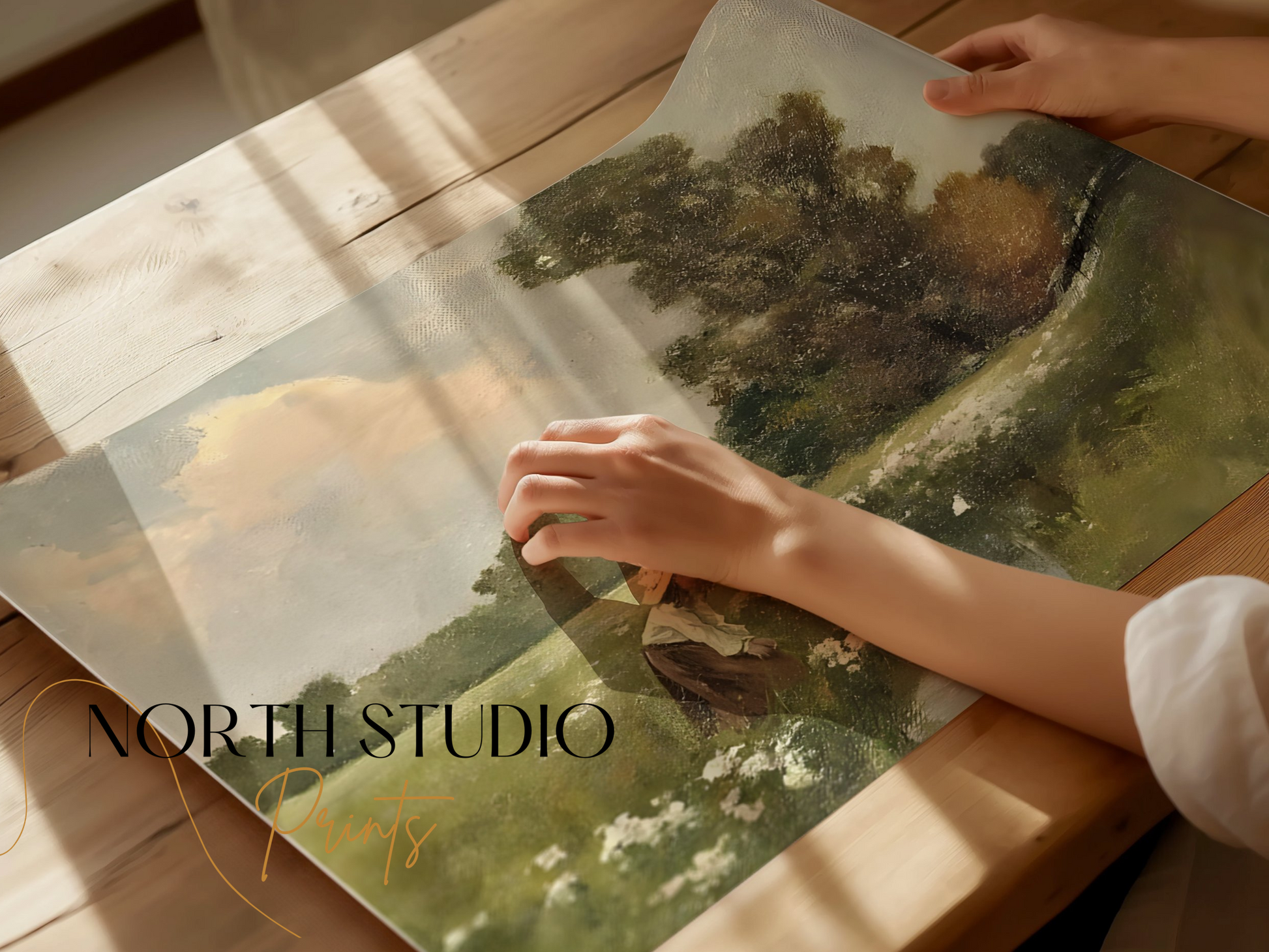 Premium Poster of Women Picking Flowers By The Stream Vintage Art Posters