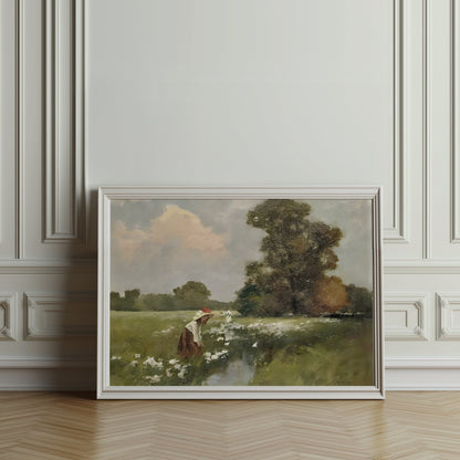 Premium Poster of Women Picking Flowers By The Stream Vintage Art Posters