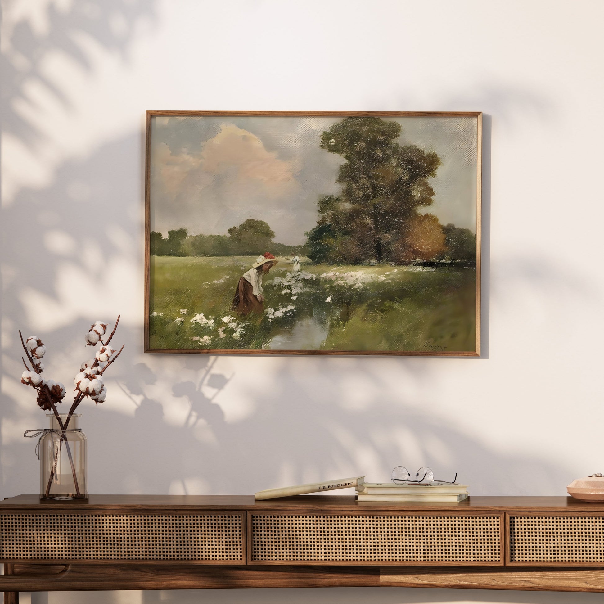 Premium Poster of Women Picking Flowers By The Stream Vintage Art Posters