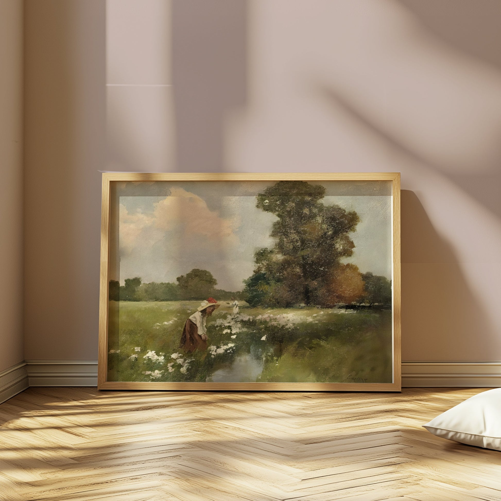 Premium Poster of Women Picking Flowers By The Stream Vintage Art Posters