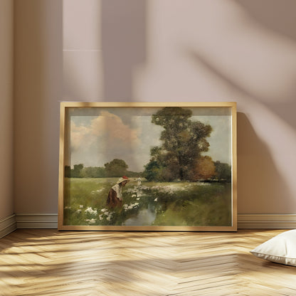Premium Poster of Women Picking Flowers By The Stream Vintage Art Posters