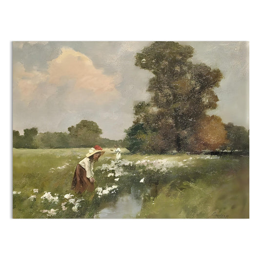 Premium Poster of Women Picking Flowers By The Stream Vintage Art Posters
