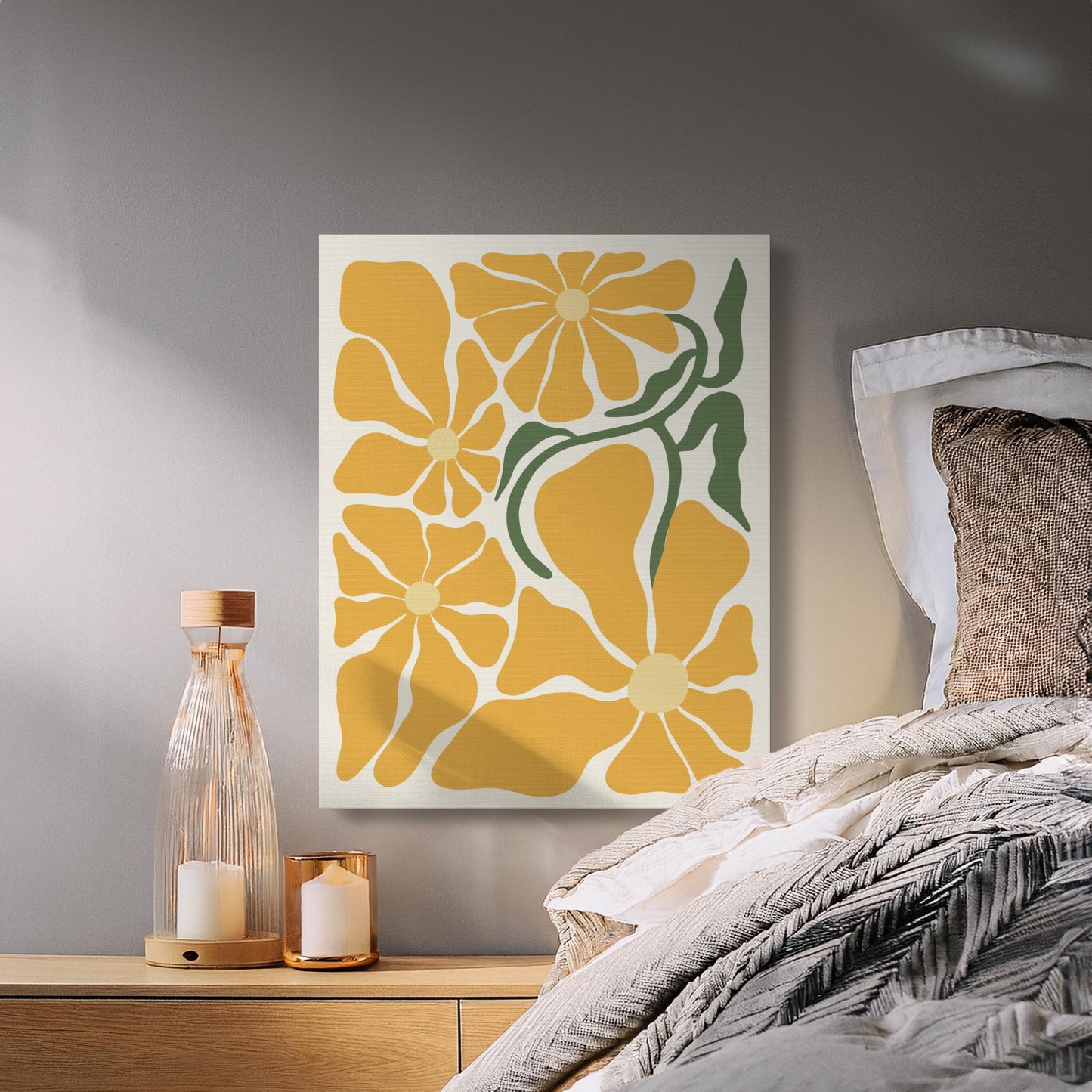 Premium Poster of Yellow Floral Wall Art Brighten Room with Canvas Wraps