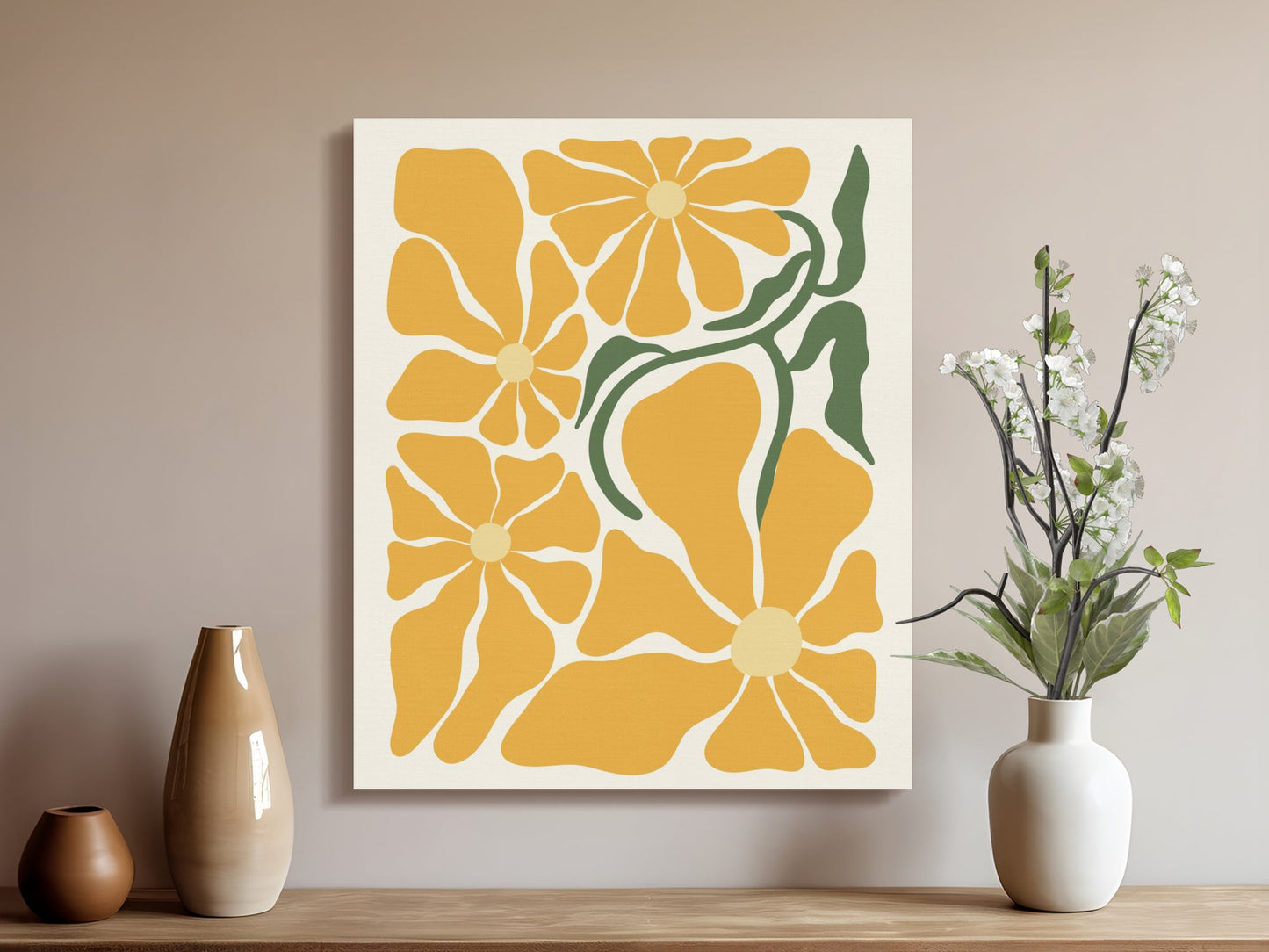 Premium Poster of Yellow Floral Wall Art Brighten Room with Canvas Wraps