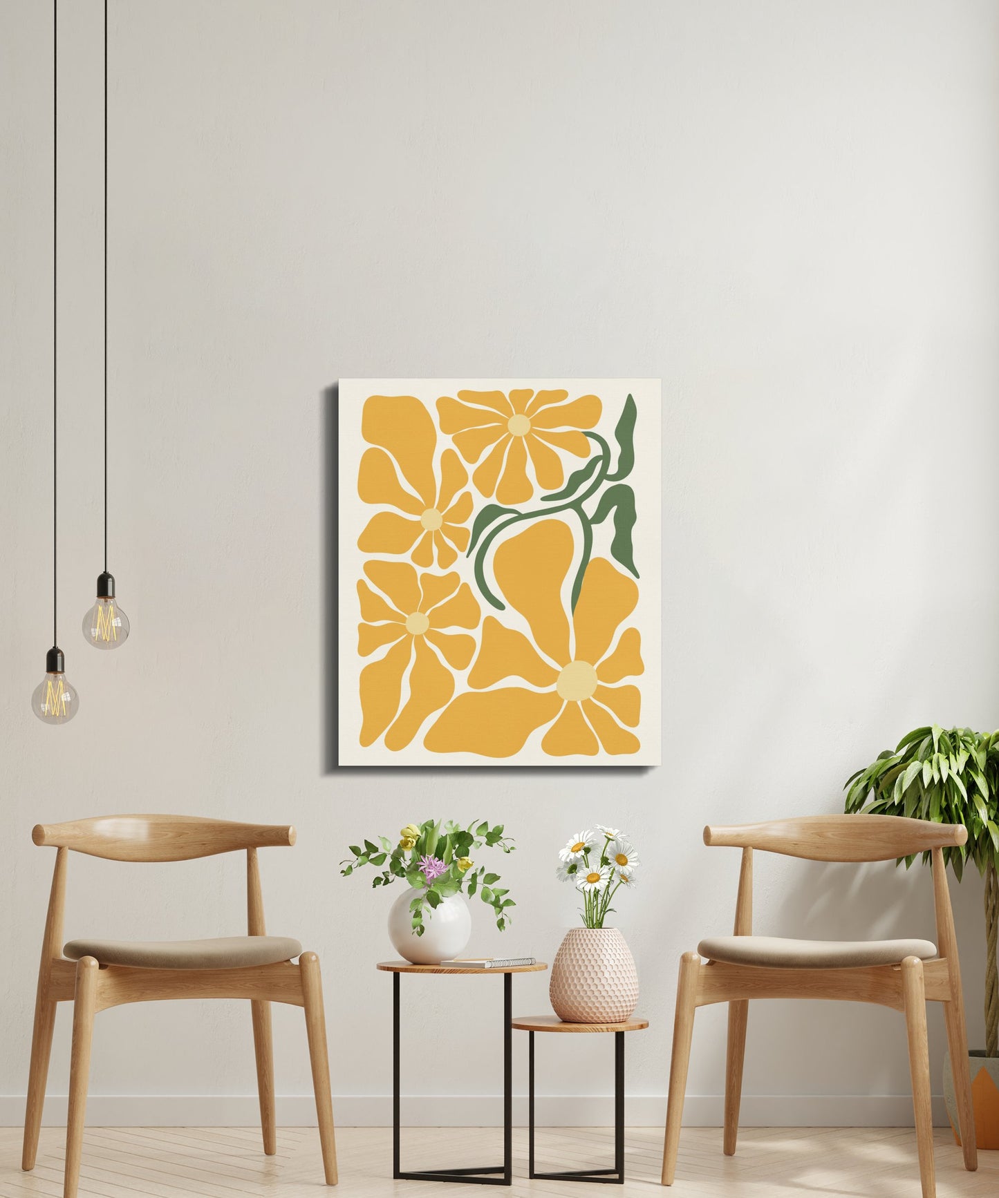 Premium Poster of Yellow Floral Wall Art Brighten Room with Canvas Wraps