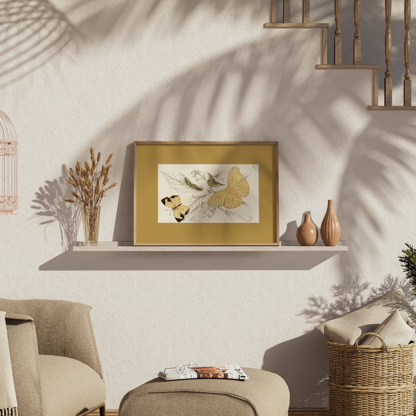 Premium Poster of Yellow and Black Butterfly Illustration Art Posters